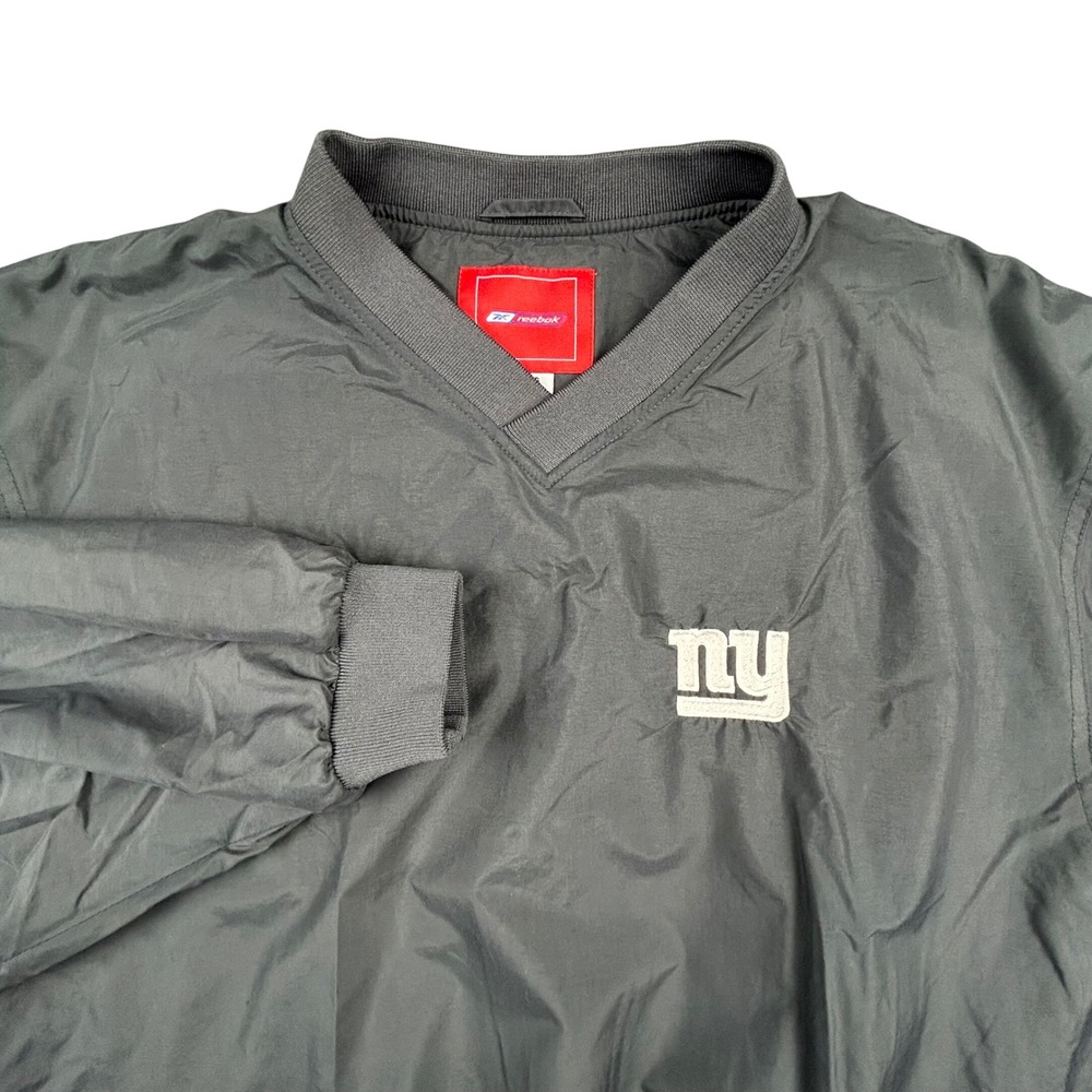 Reebok‎ New York Giants Pullover Mens L Black Grey NFL V-Neck Windbreaker Jacket